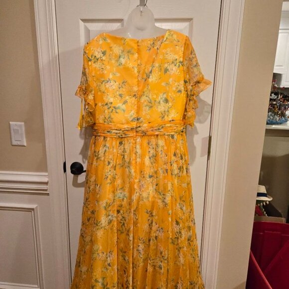 Mac Duggal Flounce Sleeve Floral Maxi Dress in Yellow Multi Size 14 - Picture 9 of 15